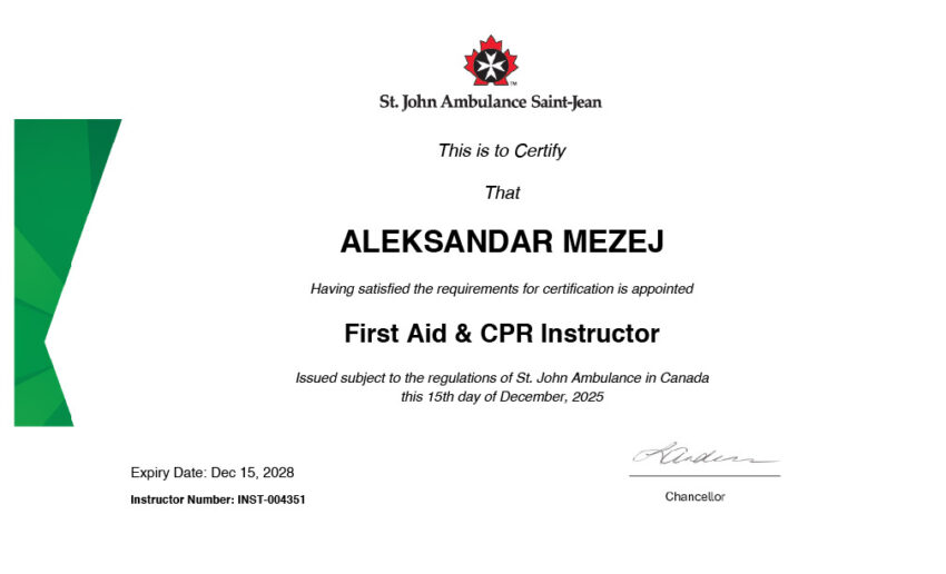 Mezej Aleksandar Digital Certificate First Aid Instructor
